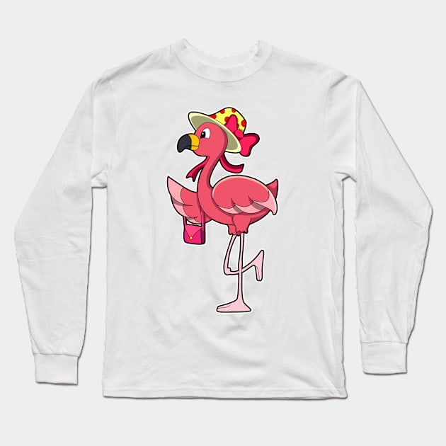 Flamingo with Handbag & Hat Long Sleeve T-Shirt by Markus Schnabel